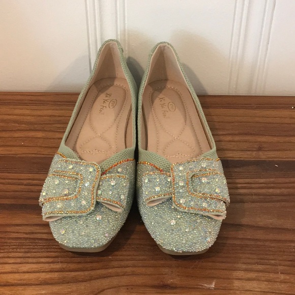 Green Rhinestone Flats - Picture 2 of 4